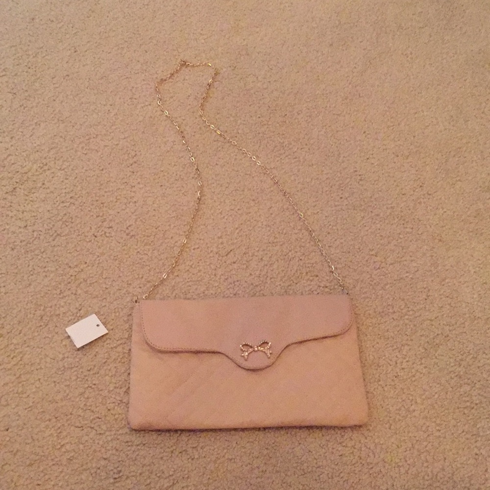Blush/nude clutch or cross body bag.